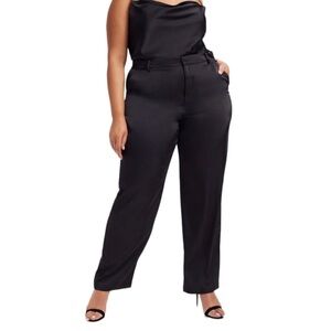 Good American Satin Pants Trousers Black Size 24 Wide Leg High Rise GWB0099